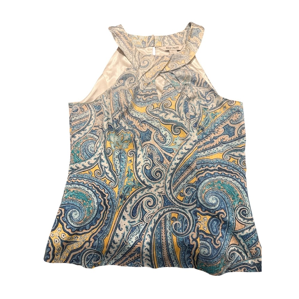 White‎ House Black Market Paisley Halter Tank Top Blue Yellow Ivory Size 6